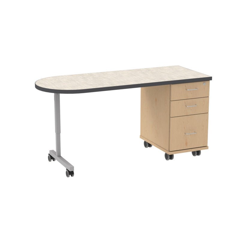 WB Manufacturing Universal Appleton Mobile Teacher’s Desk, 60"W x 24"D x 30.38"H, 3 Locking Drawers, T Legs and Casters (WBM - TD6374 - 95UNETG4 - AC - D17 - L07) - SchoolOutlet