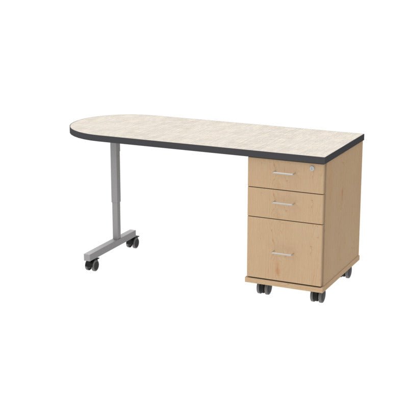 WB Manufacturing Universal Appleton Mobile Teacher’s Desk, 60"W x 24"D x 30.38"H, 3 Locking Drawers, T Legs and Casters (WBM - TD6374 - 95UNETG4 - AC - D17 - L07) - SchoolOutlet