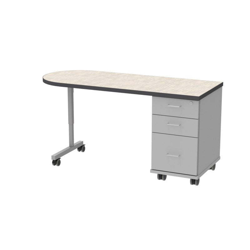 WB Manufacturing Universal Appleton Mobile Teacher’s Desk, 60"W x 24"D x 30.38"H, 3 Locking Drawers, T Legs and Casters (WBM - TD6374 - 95UNETG4 - AC - D17 - L07) - SchoolOutlet