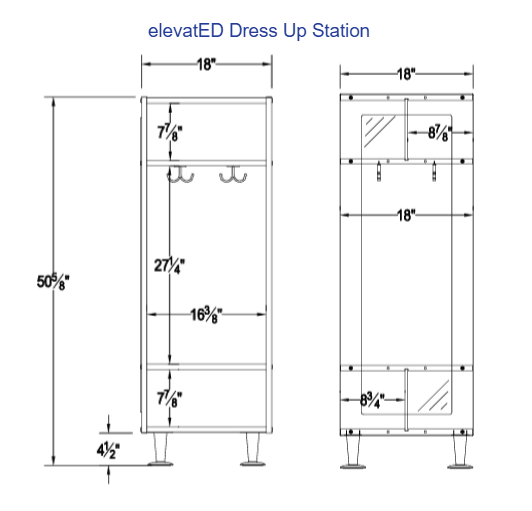 Whitney Brothers elevatED™ Dress Up Station 18"W x 18"D x 50.5"H (WHT - WB1985) - SchoolOutlet