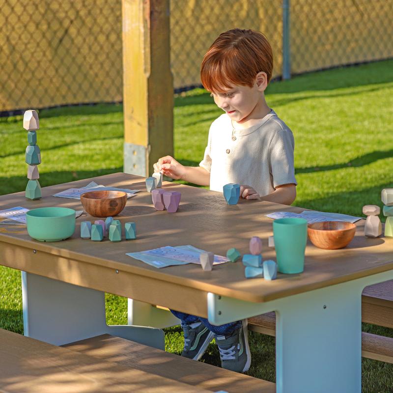 Whitney Brothers outdoorED™ Table and Two Bench Set 47.5"W x 41.25"D x 19.75"H (WHT - WB2910) - SchoolOutlet