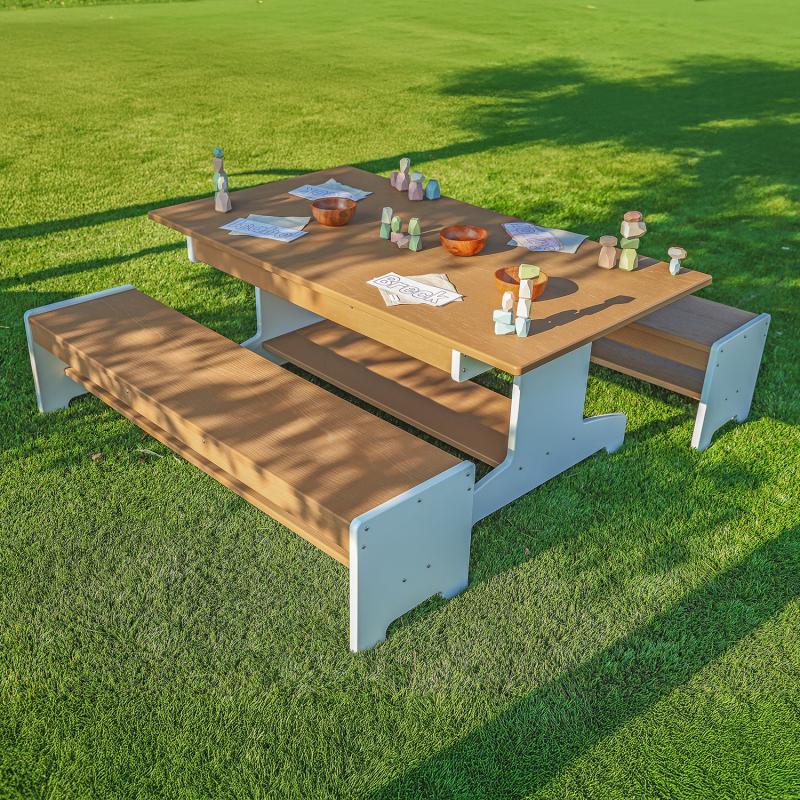 Whitney Brothers outdoorED™ Table and Two Bench Set 47.5"W x 41.25"D x 19.75"H (WHT - WB2910) - SchoolOutlet