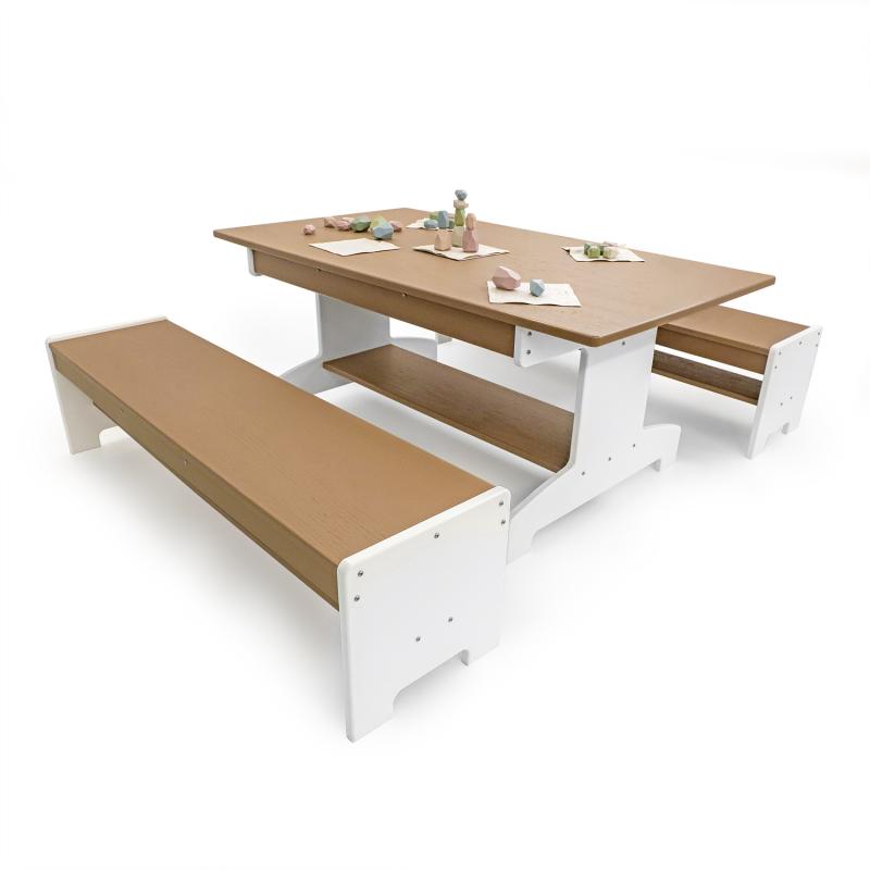 Whitney Brothers outdoorED™ Table and Two Bench Set 47.5"W x 41.25"D x 19.75"H (WHT - WB2910) - SchoolOutlet