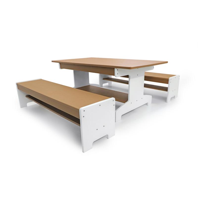 Whitney Brothers outdoorED™ Table and Two Bench Set 47.5"W x 41.25"D x 19.75"H (WHT - WB2910) - SchoolOutlet