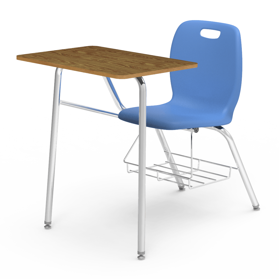 blue chair wood desk combo