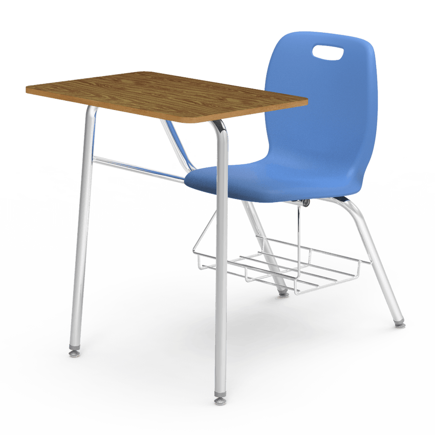 blue chair wood desk combo