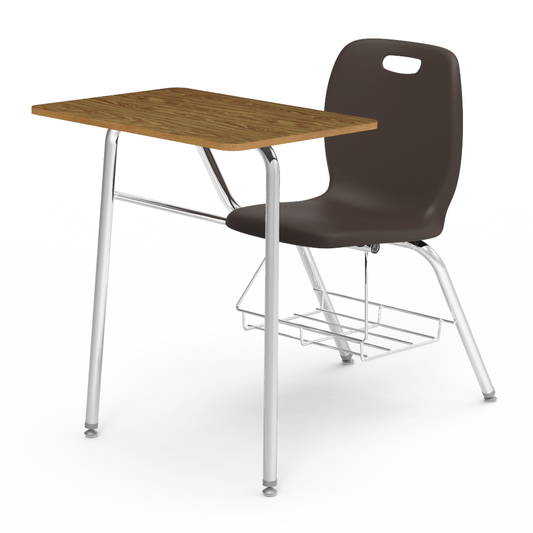 brown chair with light wood desk