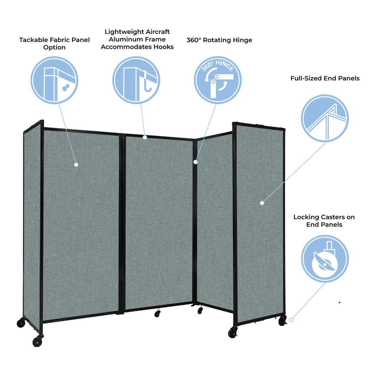 Room Divider Accordion Portable Partition Sound Absorbing Fabric