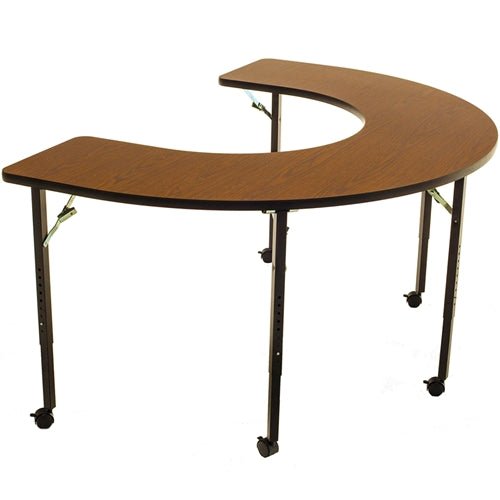 AmTab Wheelchair Accessible - Managed Care - Feeder Activity Table - Horseshoe - Casters - Folding Legs - 48"W x 72"L x Adjustable 26" to 34"H (AmTab AMT-AF6001C) - SchoolOutlet