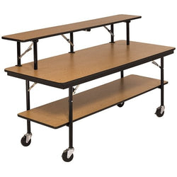 AmTab Mobile Buffet Table - Plywood Core - Three Level - Rectangle - 30"W x 72"L x 40"H (AmTab AMT-BF306DP)