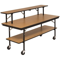AmTab Mobile Buffet Table - Plywood Core - Three Level - Rectangle - 30"W x 96"L x 40"H (AmTab AMT-BF308DP)