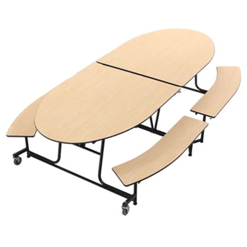 AmTab Mobile Bench Table - Elliptical - 46"W x 10'1"L - 4 Benches (AmTab AMT-MBE10) - SchoolOutlet