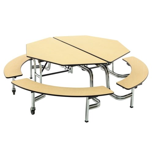 AmTab Mobile Bench Table - Octagon - 60" Octagonal Diameter - 4 Benches (AmTab AMT-MBOC604) - SchoolOutlet