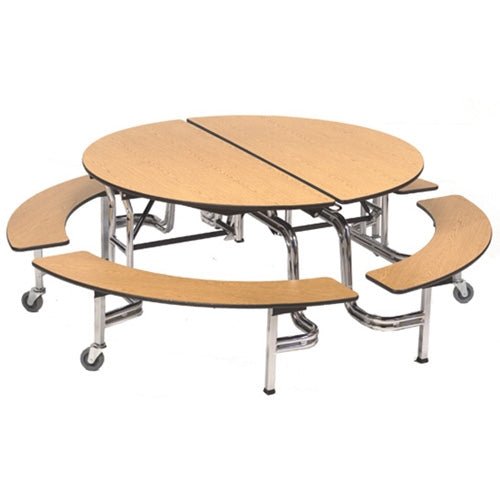 AmTab Round Mobile Bench Cafeteria Table - 60" Diameter (AmTab AMT-MBR604) - SchoolOutlet
