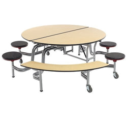 AmTab Mobile Stool and Bench Table - Round - 60" Round Diameter - 4 Stools and 2 Benches (AmTab AMT-MSBR6042)