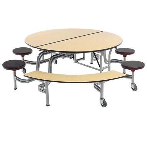 AmTab Mobile Stool and Bench Table - Round - 60" Round Diameter - 4 Stools and 2 Benches (AmTab AMT-MSBR6042) - SchoolOutlet