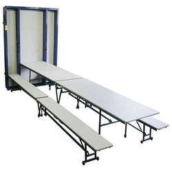 AmTab Mobile Space Saver - Table and Benches - Recessed - 28"W x 14'L - Double (2 Tables and 4 Benches) (AmTab AMT-MSS214 )