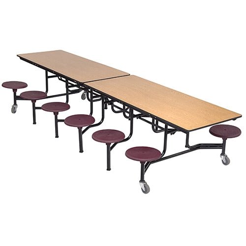 Lunchroom Mobile Stool Cafeteria Table - Rectangle - 30"W x 12'1"L - 12 Stools - (AmTab AMT-MST1212) - SchoolOutlet