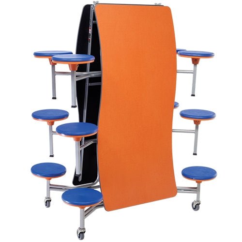 AmTab Mobile Stool Table - Wave - 35"W x 12'1"L - 12 Stools (AmTab AMT-MSWT1212) - SchoolOutlet