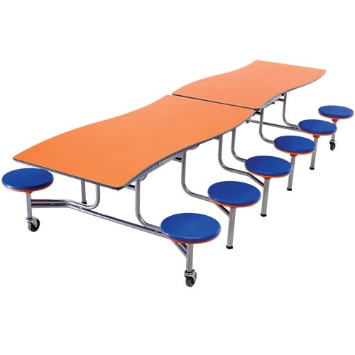 AmTab Mobile Stool Table - Wave - 35"W x 12'1"L - 12 Stools (AmTab AMT-MSWT1212) - SchoolOutlet