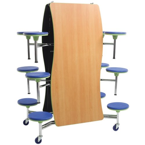 AmTab Mobile Stool Table - Wave - 35"W x 12'1"L - 12 Stools (AmTab AMT-MSWT1212) - SchoolOutlet