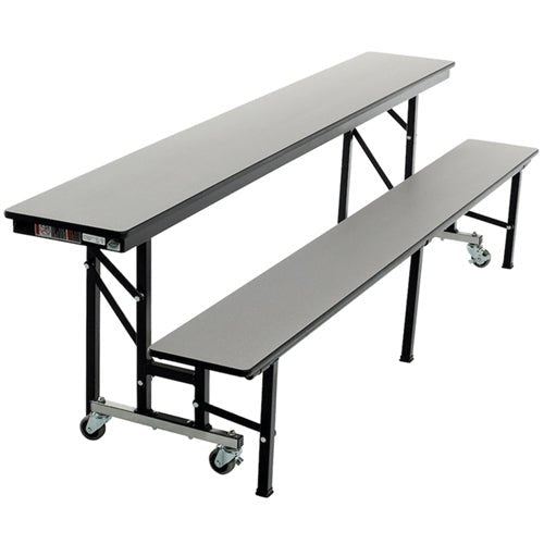 AmTab All-In-One Mobile Convertible Bench - 96"L Black Metal Frame, Gray Nebula Top with Black Dyna Rock Edge (AMT-QUICK-ACB8-GNBB) - SchoolOutlet