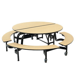 AmTab Mobile Bench Table - Round - 60" Round Diameter - 4 Benches  (AMT-QUICK-MBR604-MBB)