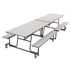 AmTab Mobile Bench Table - Rectangle - 30"W x 12'1"L - 4 Benches  Black Metal Frame, Gray Nebula Top with Black Dyna Rock Edge  (AMT-QUICK-MBT12-GNBB)