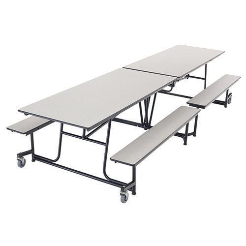 AmTab Mobile Bench Table - Rectangle - 30"W x 12'1"L - 4 Benches Black Metal Frame, Gray Nebula Top with T-Molding Edge (AMT-QUICK-MBT12-GNBTB) - SchoolOutlet