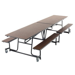 AmTab Mobile Bench Table - Rectangle - 30"W x 12'1"L - 4 Benches  (AMT-QUICK-MBT12-WBTB)
