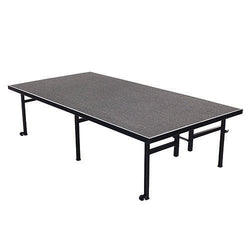 AmTab Fixed Height Stage - Carpet Top - 48"W x 96"L x 8"H  Black Metal Frame, Charcoal Carpet  (AMT-QUICK-ST4808C-CHARCB)