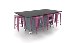 CEF ED8 Table 42"H Chemical Resistant Top, Laminate Base with  8 Stools, Storage bins, and Electrical Outlets Included.
