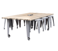 CEF IDEA Island Table 30" Height w/ 6-Seat - Butcher Block Top 84"W x 48"D with Steel Frame, 6 Stools and a Pop-up Dual Dock Electrical Station