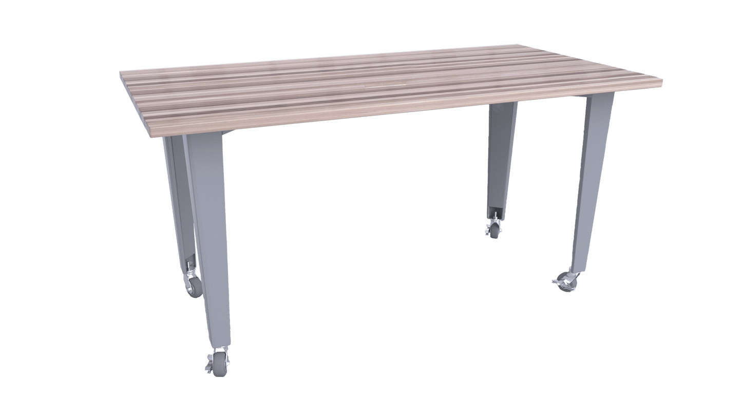 CEF IDEA Island Table 42" Height - Butcher Block Top 84"W x 48"D with Steel Frame, Cable Management and Heavy Duty Locking Casters (No Electric) - SchoolOutlet