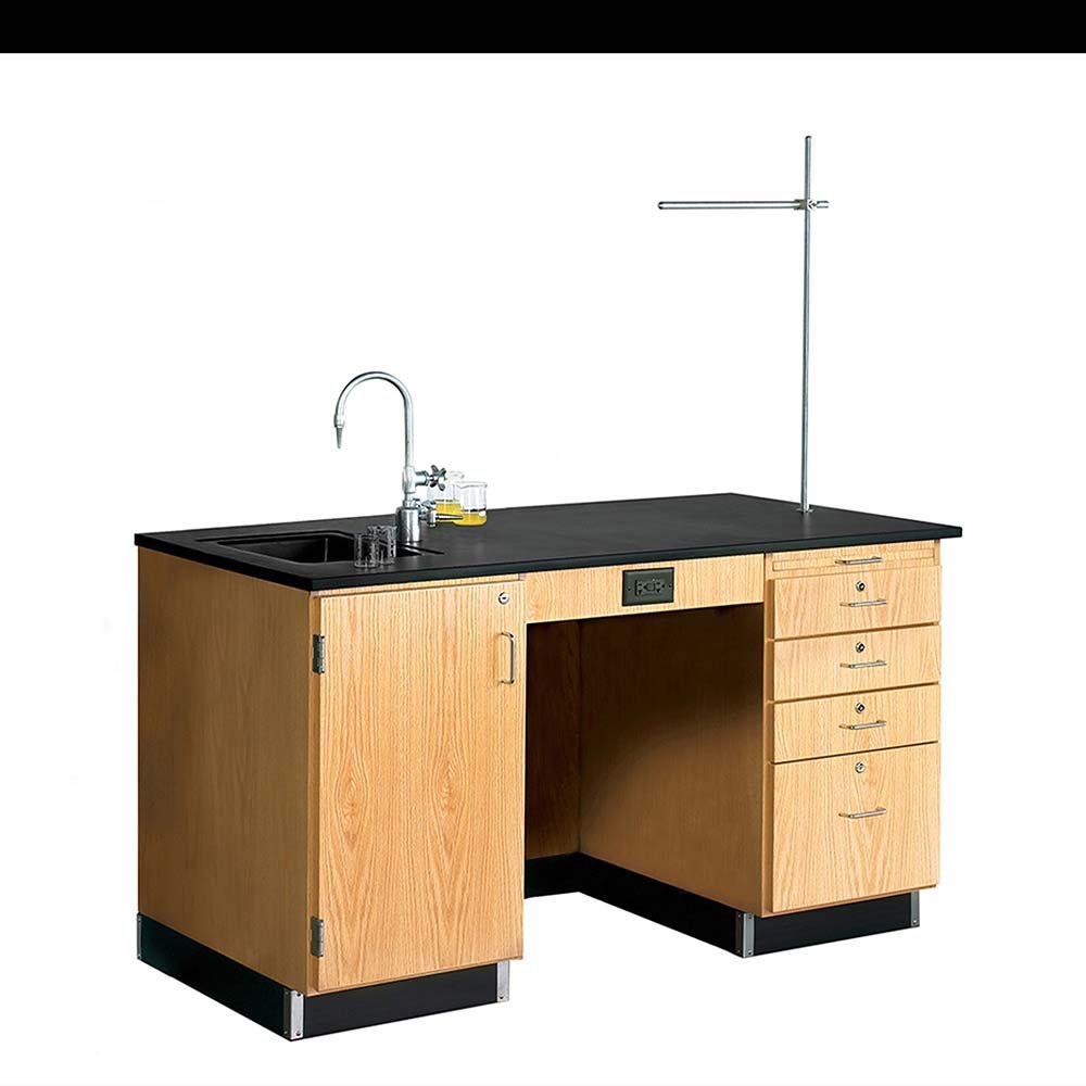 Diversified Woodcrafts 5' Instructor's Desk w/ Sink & Cabinet on Left Side - Phenolic Resin Top - 60"W x 30"D (Diversified Woodcrafts DIV-1214K-L) - SchoolOutlet