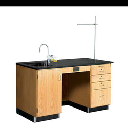 Diversified Woodcrafts 5' Instructor's Desk w/ Sink & Cabinet on Left Side - Phenolic Resin Top - 60"W x 30"D (Diversified Woodcrafts DIV-1214K-L)