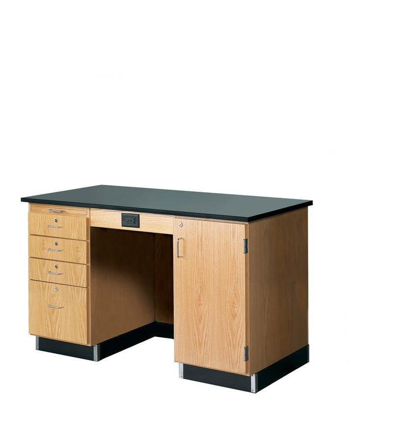 Diversified Woodcrafts 5' Instructor's Desk w/ Cabinet on Right Side - Phenolic Resin Top - 60"W x 30"D (Diversified Woodcrafts DIV-1214KF-R) - SchoolOutlet