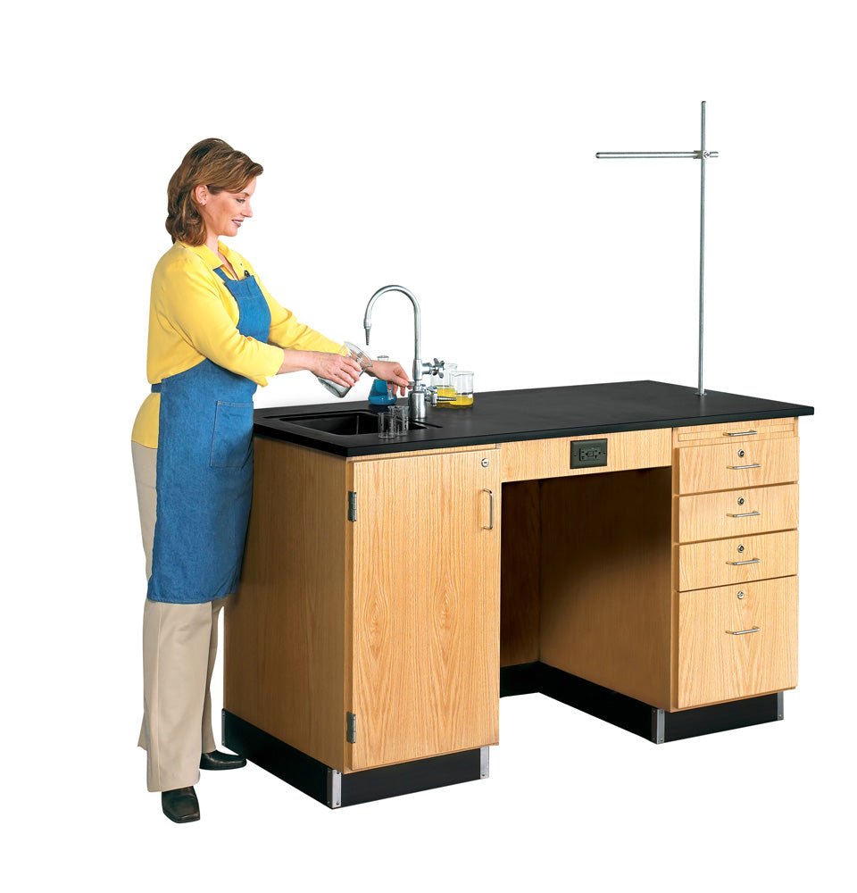 Diversified Woodcrafts 5' Instructor's Desk w/ Sink & Cabinet on Left Side - Epoxy Resin Top - 60"W x 30"D (Diversified Woodcrafts DIV-1216K-L) - SchoolOutlet