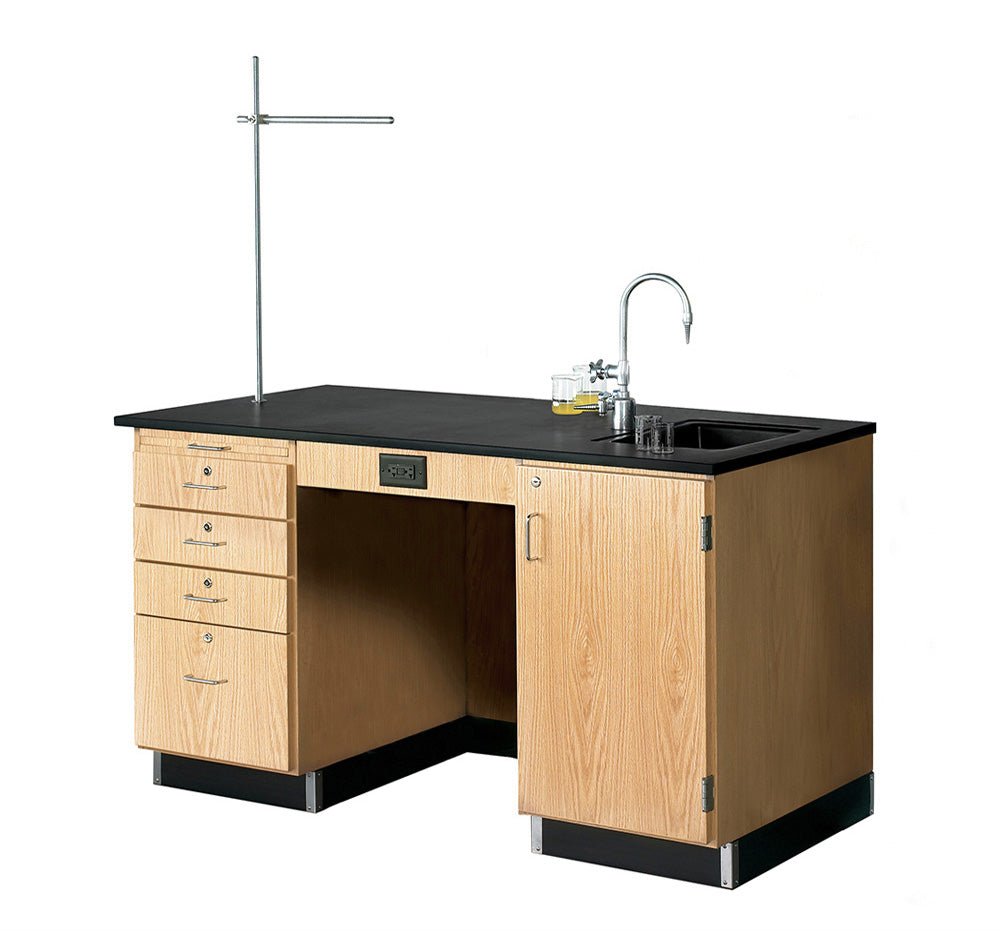 Diversified Woodcrafts 5' Instructor's Desk w/ Sink & Cabinet on Right Side - Epoxy Resin Top - 60"W x 30"D (Diversified Woodcrafts DIV-1216K-R) - SchoolOutlet