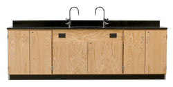 Diversified Woodcrafts Wall Service Bench w/ Storage Cabinets Epoxy Top - 108" W X 24" D (Diversified Woodcrafts DIV-3216K)