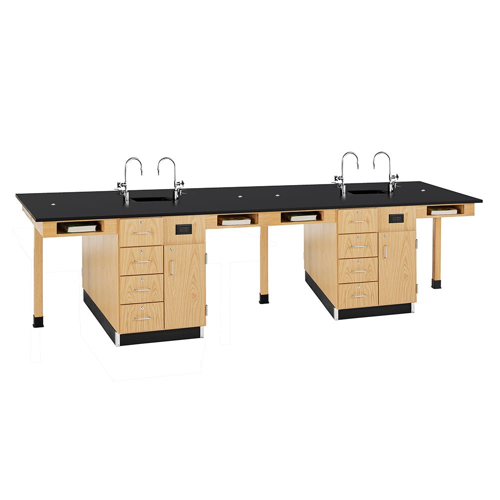Diversified Woodcrafts Eight Station Service w/ Door & Drawers - Solid Phenolic Resin Top - 132" W x 48" D - SchoolOutlet