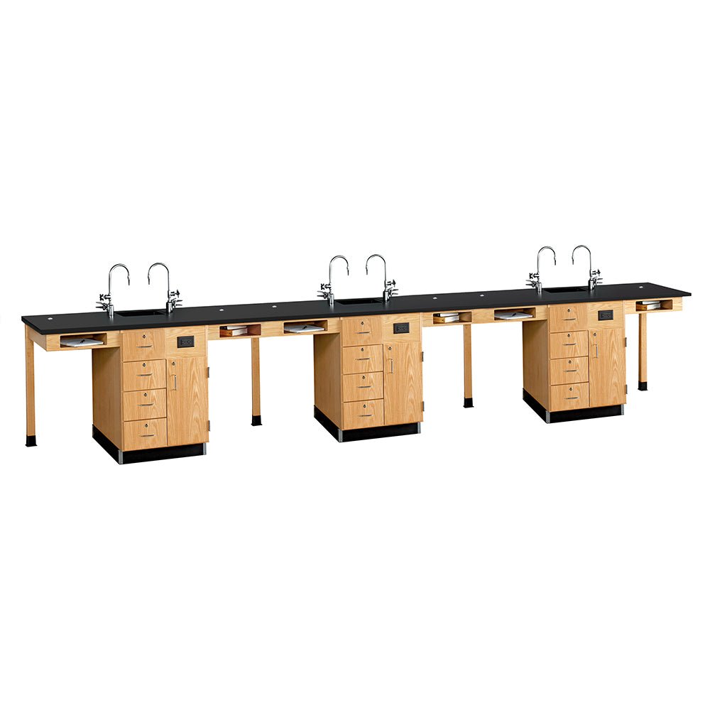 Diversified Woodcrafts Six Station Service w/ Door & Drawers - Solid Phenolic Resin Top - 198" W x 30" D - SchoolOutlet