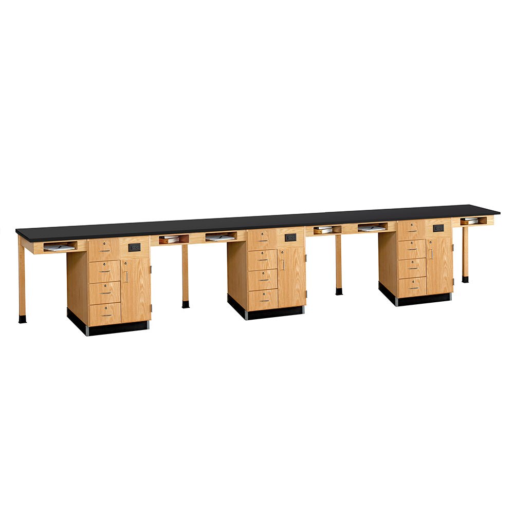 Diversified Woodcrafts Six Station Service w/ Door & Drawers - Solid Phenolic Resin Top - 198" W x 30" D - SchoolOutlet