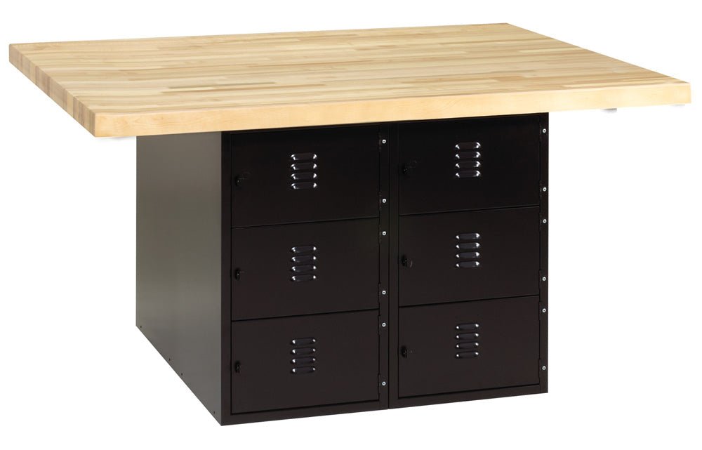 Diversified Woodcrafts 4-Station Workbench with 12 Steel Horizontal Lockers - 64" W x 54" D - SchoolOutlet