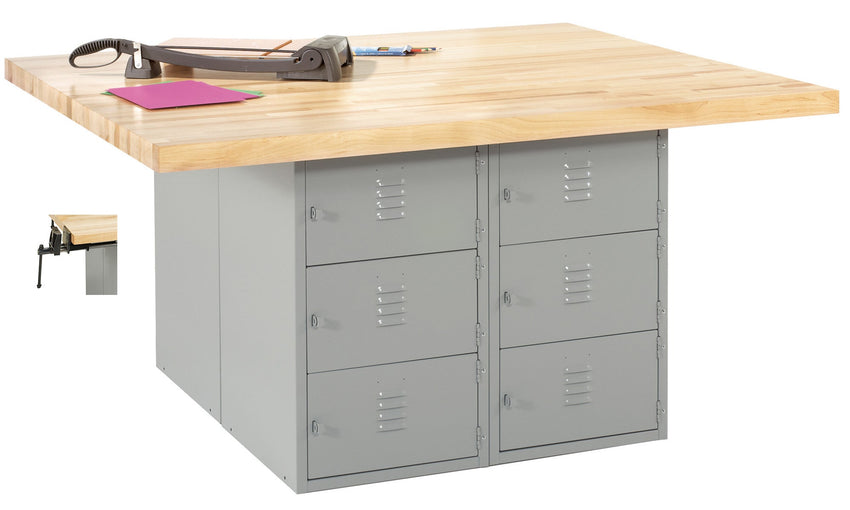 Diversified Woodcrafts 4-Station Workbench with 12 Steel Horizontal Lockers - 64" W x 54" D - SchoolOutlet