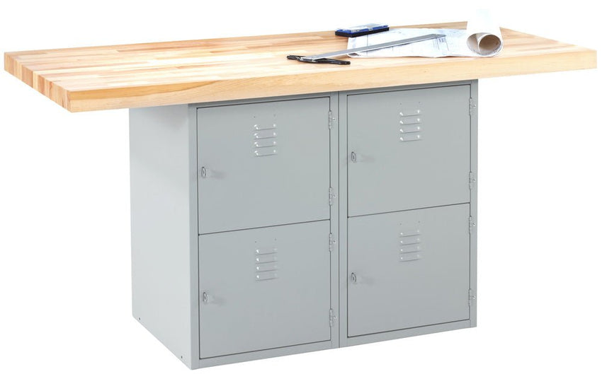 Diversified Woodcrafts 2-Station Workbench with 4 Steel Horizontal Lockers - 64" W x 28" D - SchoolOutlet