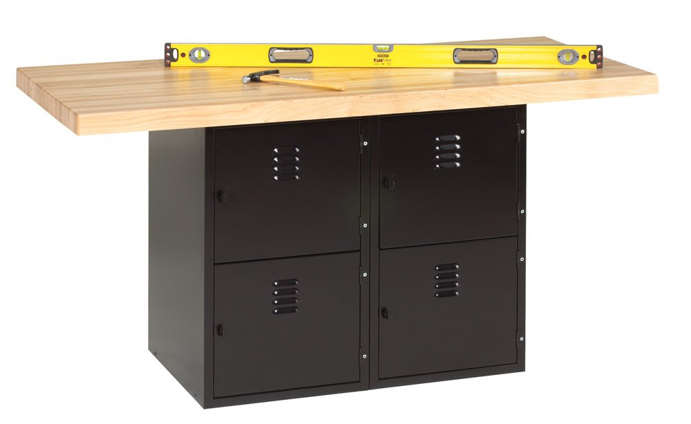Diversified Woodcrafts 2-Station Workbench with 4 Steel Horizontal Lockers - 64" W x 28" D - SchoolOutlet