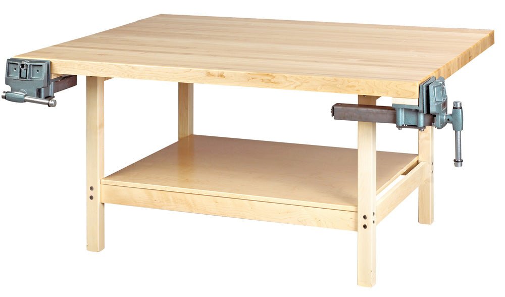 Diversified Woodcrafts 2-Station Wood Workbench with Open Storage Space - 64" W x 28" D - SchoolOutlet