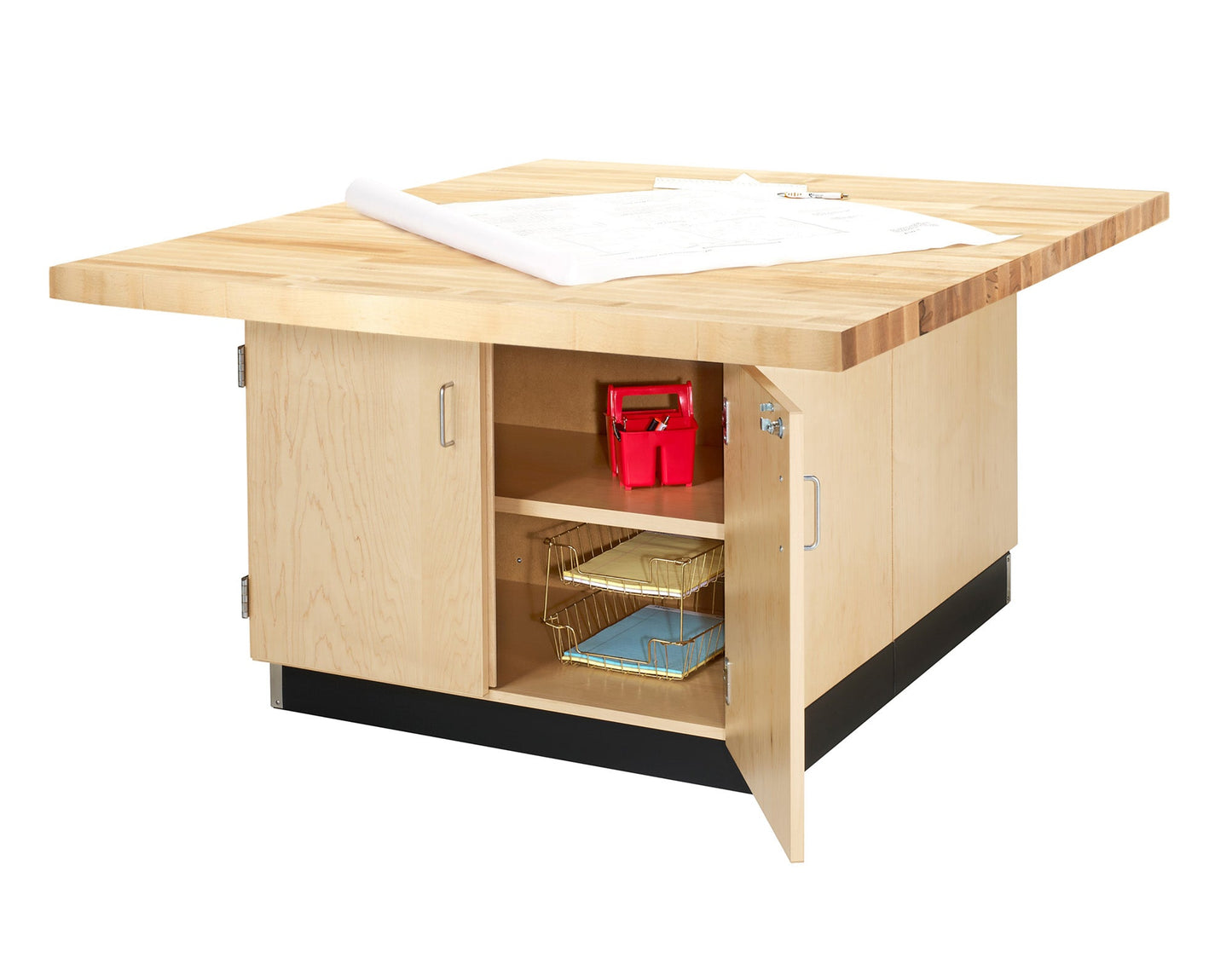 Diversified Woodcrafts 4-Station Wood Workbench with 2 Doors and 6 Drawers - 64" W x 54" D - SchoolOutlet