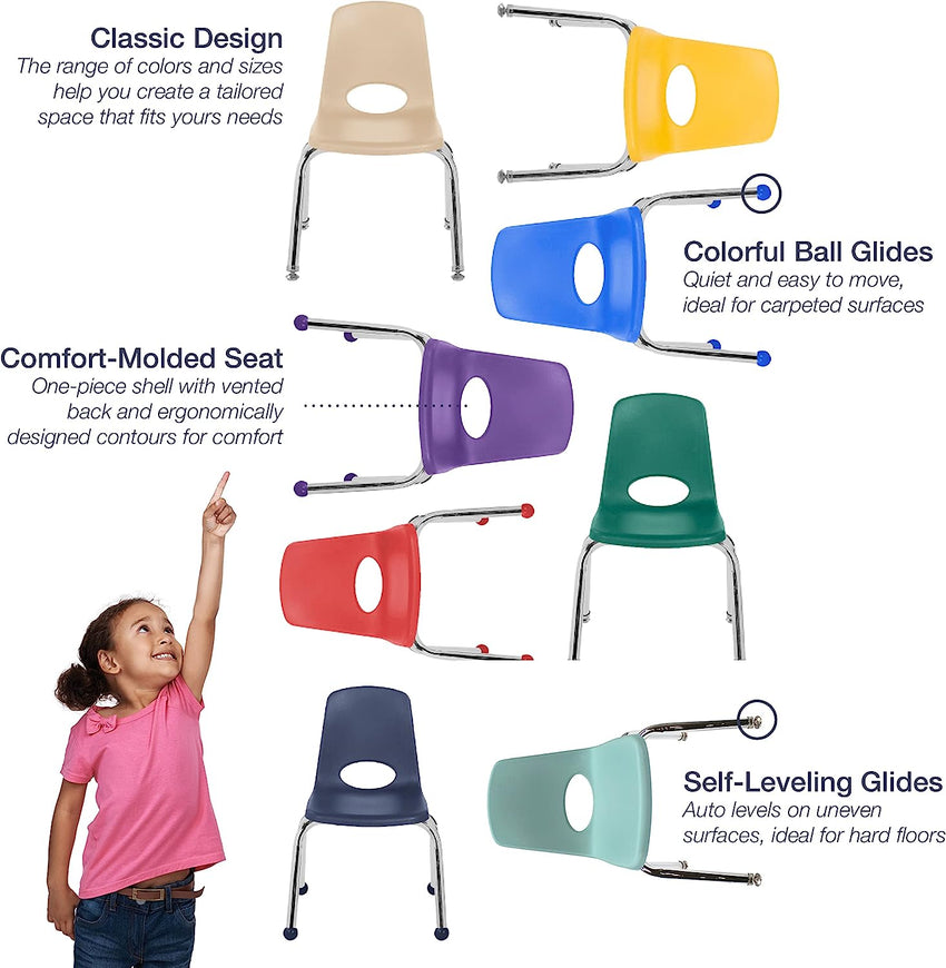 FDP Stackable School Chair, Chrome Legs, Ball Glide - 10" Seat Height (FDP-10355) - SchoolOutlet